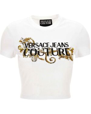 Versace Jeans Couture Couture Logo Printed Cropped T-Shirt - White