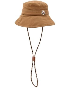 Moncler Drawstring Cotton Bucket Hat - White
