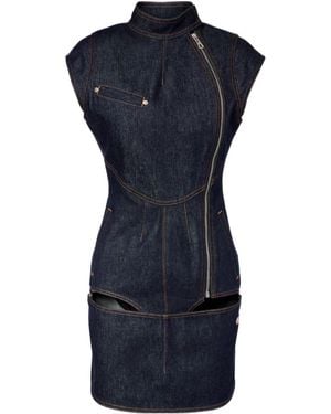 Jean Paul Gaultier Hollow-Out Denim Mini Dress - Blue