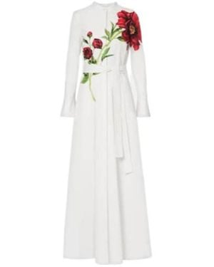 Oscar de la Renta Peony Cotton-Blend Poplin Maxi Dress - White