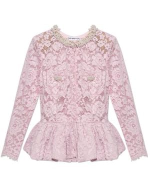 Self-Portrait Lace Peplum Top - Pink