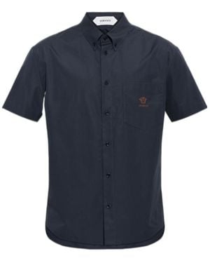 Versace Medusa-Embroidered Patch-Pocket Shirt - Blue