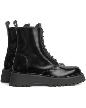 Gucci Lace-Up Leather Ankle Boots - Black