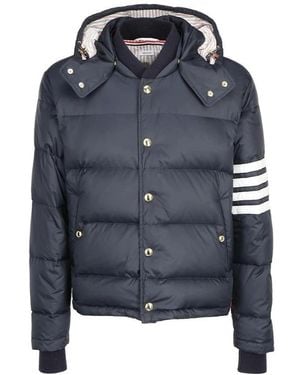 Thom Browne Bar Hooded Buttoned Jacket - Blue