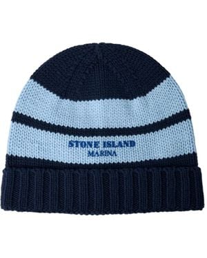 Stone Island Striped Knitted Beanie - Blue
