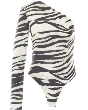 Patrizia Pepe One-Shoulder Zebra-Print Bodysuit - White