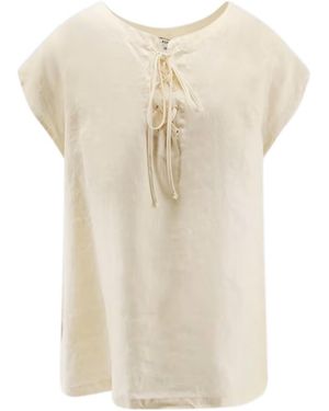 Aspesi Lace-Up Short-Sleeve Blouse - Natural