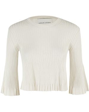Loulou de Saison Ammi Flared-Cuff Ribbed-Knit Top - White