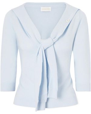 ShuShu/Tong Logo-Appliquéd Tie-Detailed Wool Jumper - Blue
