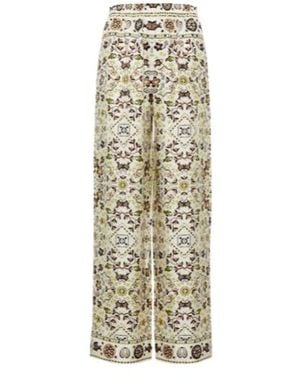 Tory Burch Printed Silk Wide-Leg Pants - Metallic