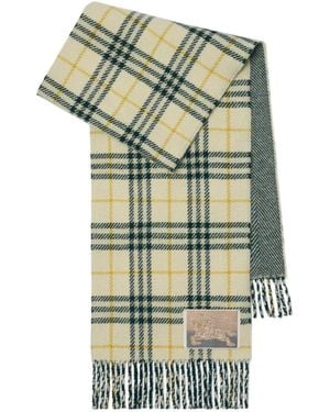 Burberry Chequered Logo Patch Fringed Scarf - Green