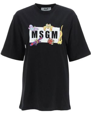 MSGM Round Collar Logo T-Shirt - Black