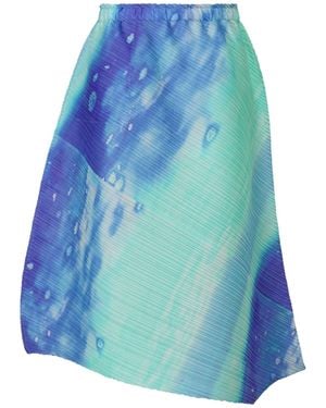 Pleats Please Issey Miyake Pleated Abstract-Print Midi Skirt - Blue