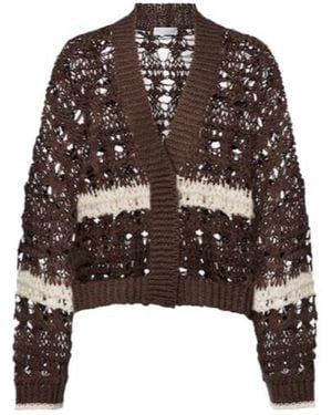 Brunello Cucinelli Open-Knit Jute And Cotton-Blend Cardigan - Brown