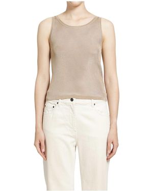 Saint Laurent Round Neck Sleeveless Top - Natural