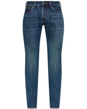 Emporio Armani Logo Plaque Tapered Jeans - Blue