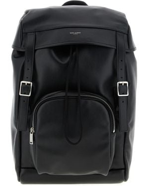 Saint Laurent Buckled-Strap Leather Backpack - Black