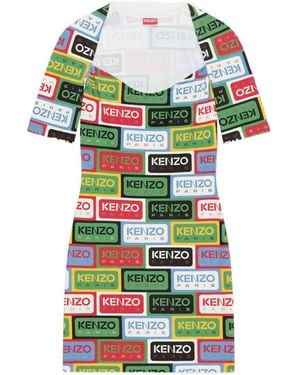 KENZO All-Over Graphic Logo Motif Dress - Green