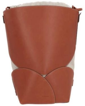Jil Sander Logo Embossed Drawstring Bucket Bag - Brown