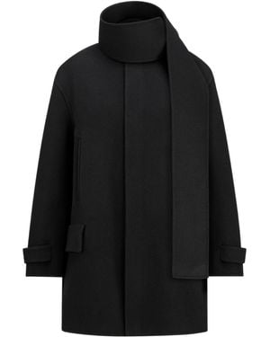 Dior Christian Scarf Collar Long-Sleeved Coat - Black