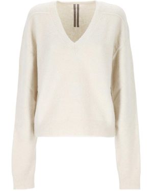 Rick Owens V-Neck Knitted Sweater - White