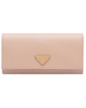 Prada Logo Plaque Fold Continental Wallet - Pink