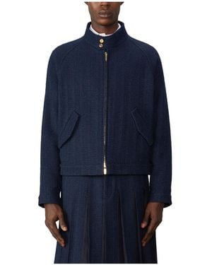 Thom Browne Rwb-Striped Tweed Bomber Jacket - Blue