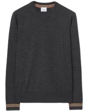 Burberry Icon Stripe Trim Wool Jumper - Black