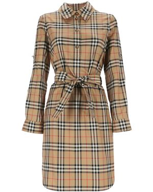 Burberry Vintage Check-Pattern Belted Shirt Dress - Natural