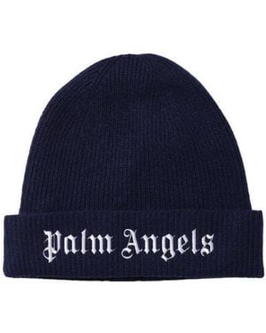 Palm Angels Logo Embroidered Beanie - Blue