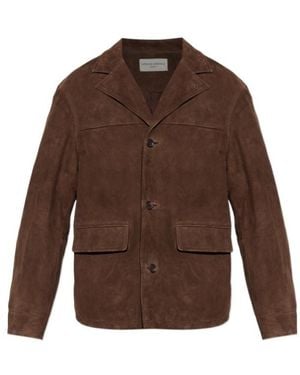 Officine Generale Long Sleeve Leather Jacket - Brown