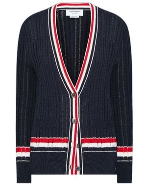 Thom Browne Stripe Cable Cardigan - Blue