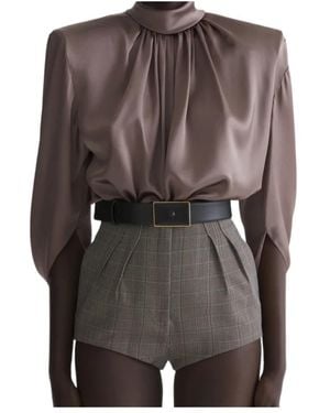 Mugler Draped High-Neck Top - Brown