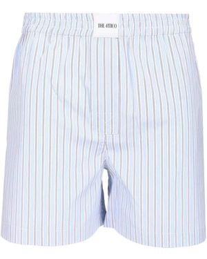 The Attico The Logo Patch Striped Shorts - Blue