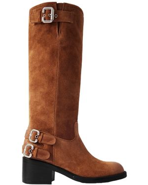 Chloé Buckled Suede Boots - Brown