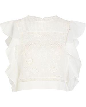 Self-Portrait Pure Linen Short Top - White