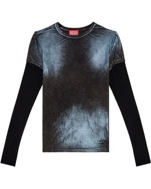 DIESEL T-Miwa Layered Faded Metallic Top - Blue