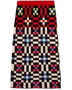 La DoubleJ Byte Geometric-Pattern Knit Skirt - Red