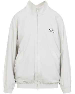 Balenciaga Logo Embroidered Zip-Up Jacket - White