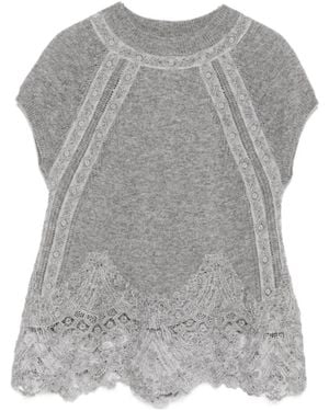Ermanno Scervino Lace-Trim Knitted Top - Gray