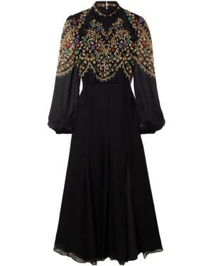 Saloni Jacqui-B Lace-Up Printed Midi Dress - Black