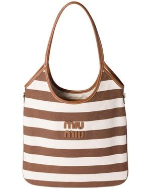 Miu Miu Ivy Canvas And Leather Bag - White