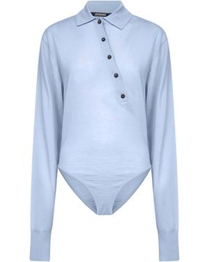 Jacquemus Collared Long-Sleeve Knit Bodysuit - Blue