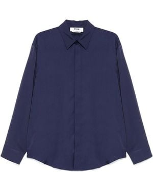 MSGM Logo-Embroidered Buttoned Shirt - Blue