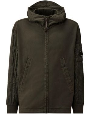 C.P. Company Hooded Quilted-Sleeve Zip-Up Jacket - Green
