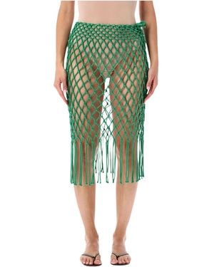 Frankie Shop Woven Skirt With Fringe - Green