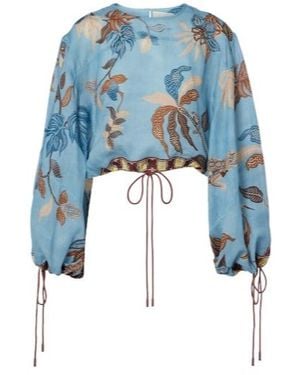 ALÉMAIS Georgie Cropped Printed Top - Blue