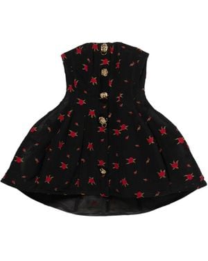 Blumarine Short Dress With Rose Embroidery And Bejewelled Buttons - Black