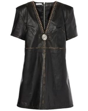 Area Studded Leather Shirt Dress - Black