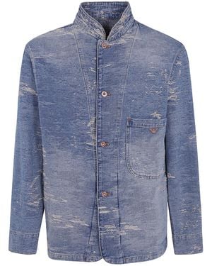 Emporio Armani Single-Breasted Denim Jacket - Blue